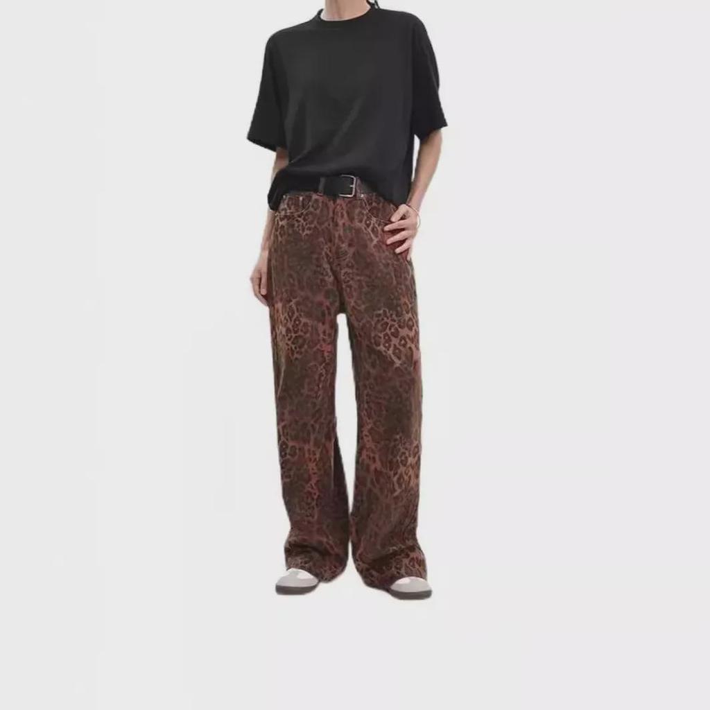 Женские джинсы с леопардовым принтом в стиле ретро