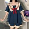 Pajamas Two Piece Spring Summer Short Sleeved Princess Navy Wind Sweet Cute Students Cartoon Ladies Homewear