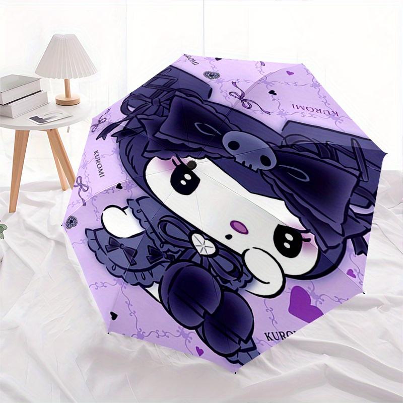 Kuromi,Bow Automatic Folding Umbrella-Simple 8-Rib Design, Bright Cartoon Pattern, Durable Iron Frame, Suitable For Travel, Outdoor, Beach-C