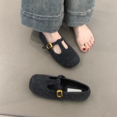 Туфли Мэри Джейн в стиле ретро женские 2024 осень-зима новые французские темпераментные элегантные шерстяные квадратные туфли с мягкой подошвой вечерние туфли