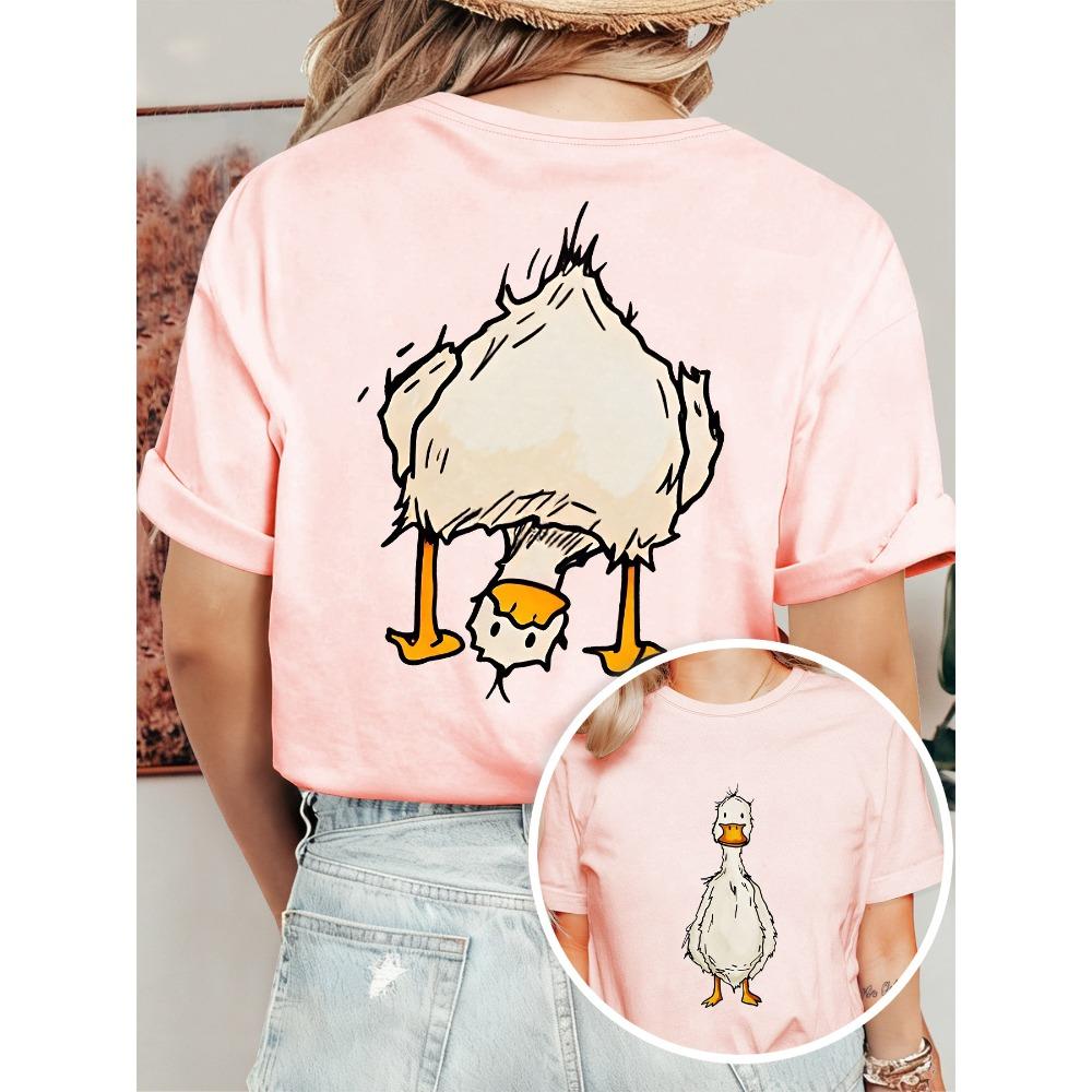 Women's large-size summer dress, funny duck print double-sided round neck short-sleeved T-shirt