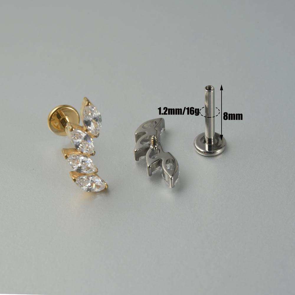 1 шт. Циркониевая серьга-гвоздик для хряща из цельного титана G23, 16G, с внутренней резьбой, кластер из кубического циркония, пирсинг уха (helix, tragus), украшение для тела