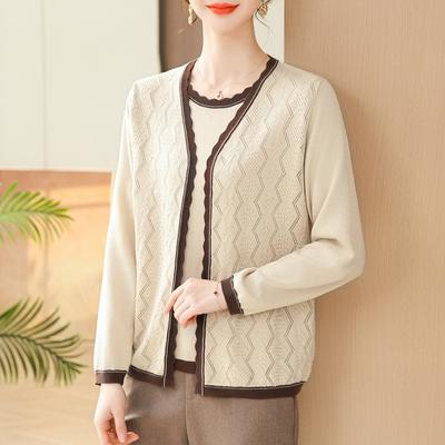 Модный женский тонкий кардиган на весну и осень, топ, весенний трикотаж для матери среднего возраста
