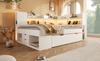 Daybed 140x200 cm White Double Guest Bed, Wood-Based, LED Lighting, USB & Type-C Charging, Shelves & Drawers, incl. Slatted Frame (With Mattress)