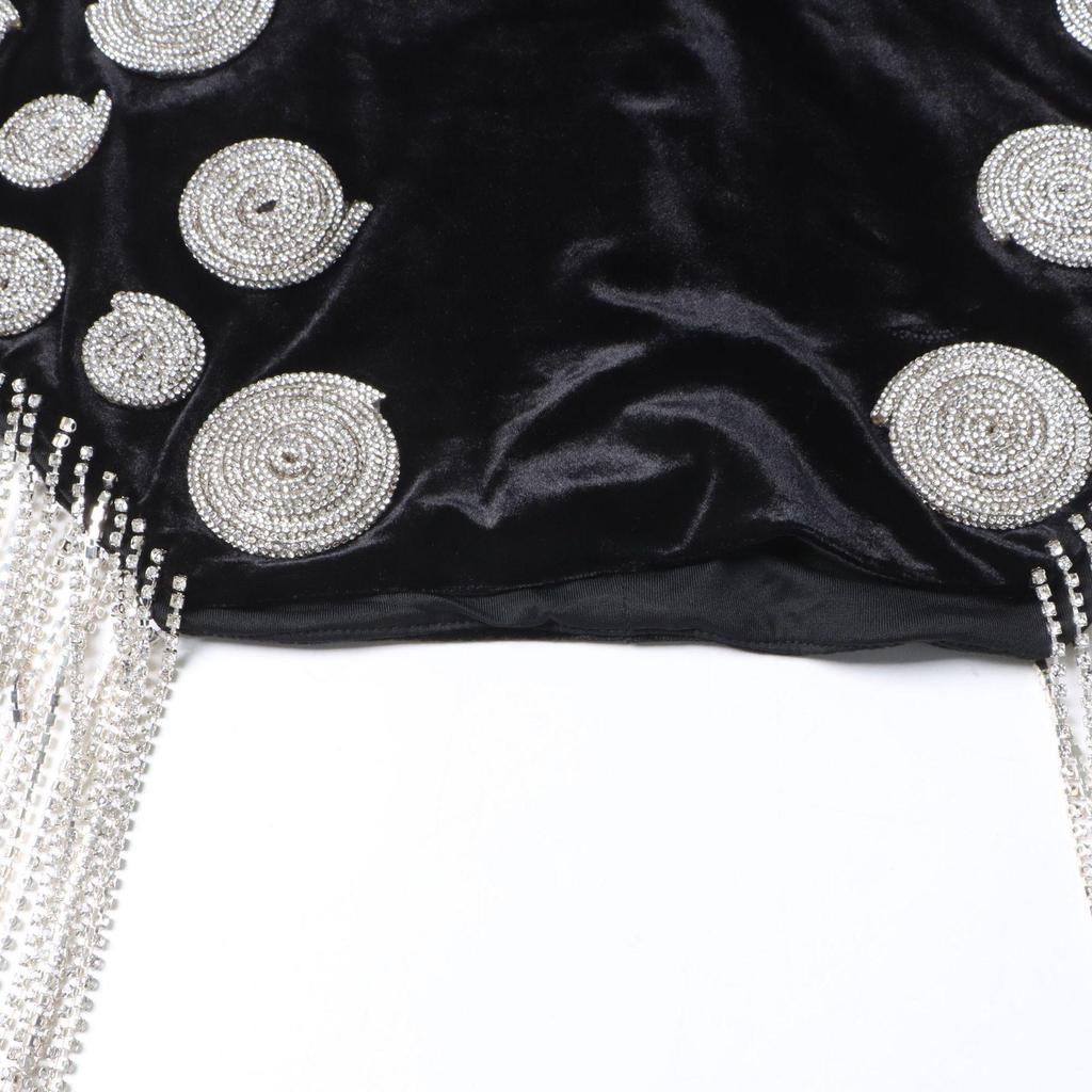 Summer 2025 European & American Rhinestone Deep V Tassel Evening Dress