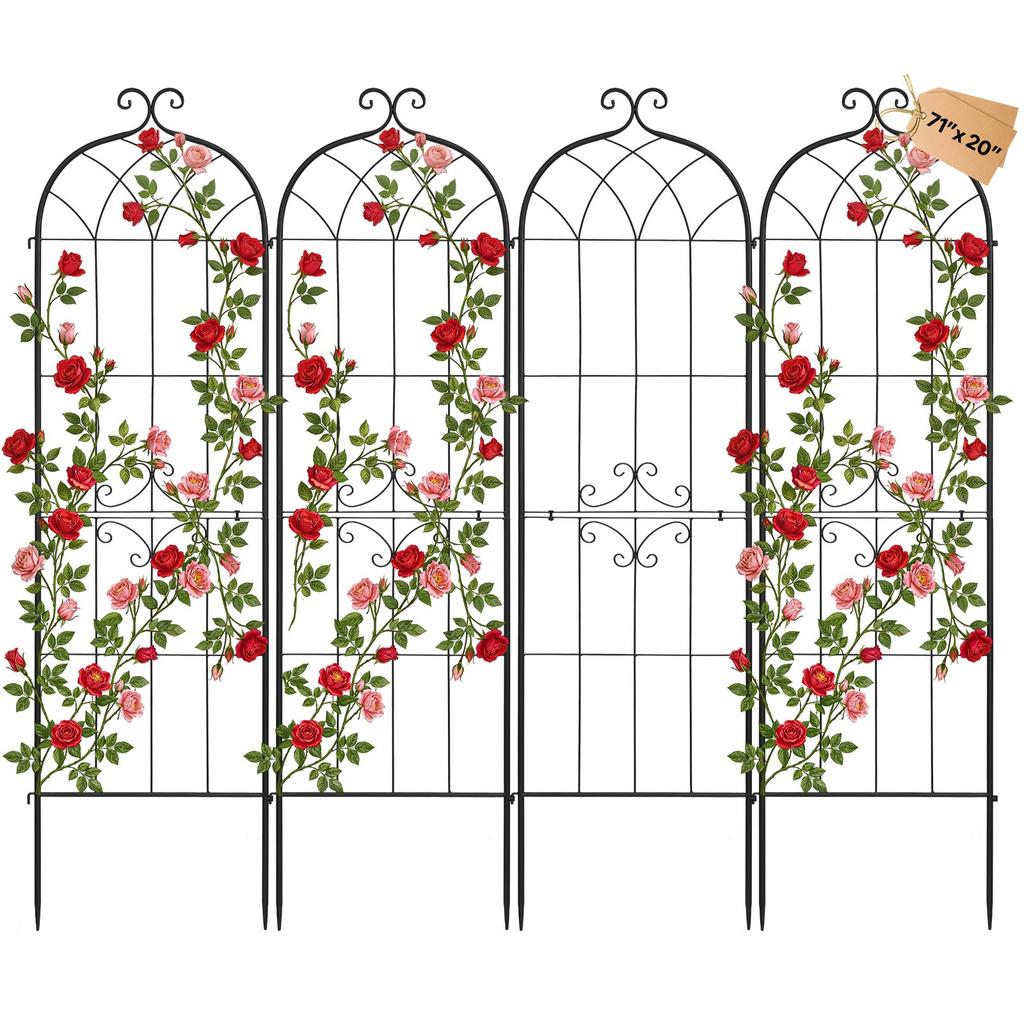 VEVOR Garden Trellis, 180 x 52.5 cm Rose Trellis, 4 Packs Garden Flower Rose Trellises with Powder-Coated Finish & Convenient Locking Design