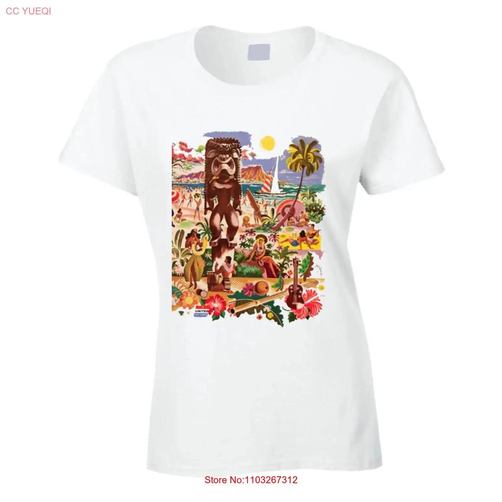 White Retro Tiki Hawaiian T Shirt Holiday Hawaii Vintage 50s Travel Ad Isle Vintage Comfortable Unisex Graphic Stretched