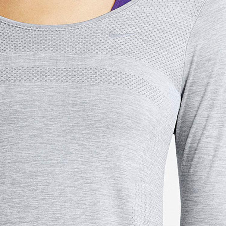 Nike Solid Color Crew Neck Long Sleeve Running Training T-Shirt Women Tops Gray 644684-012