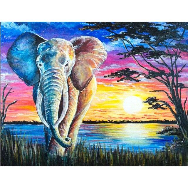 DIY Elephant 5D Diamond Painting Full Round Drill Animal  Embroidery Cross Stitch Kits Mosaic Home Decor Wall Art