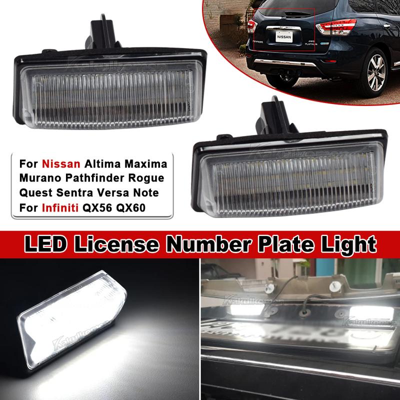 2x White Car LED License Number Plate Light Lamp For Nissan Altima Maxima Murano Pathfinder Rogue Quest Sentra Versa Note JX35