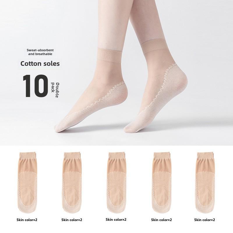 Женские прозрачные нескользящие короткие носки Bonas - весна/лето, тонкий кристаллический шелк, хлопковая подошва, анти-цепляние, износостойкие.