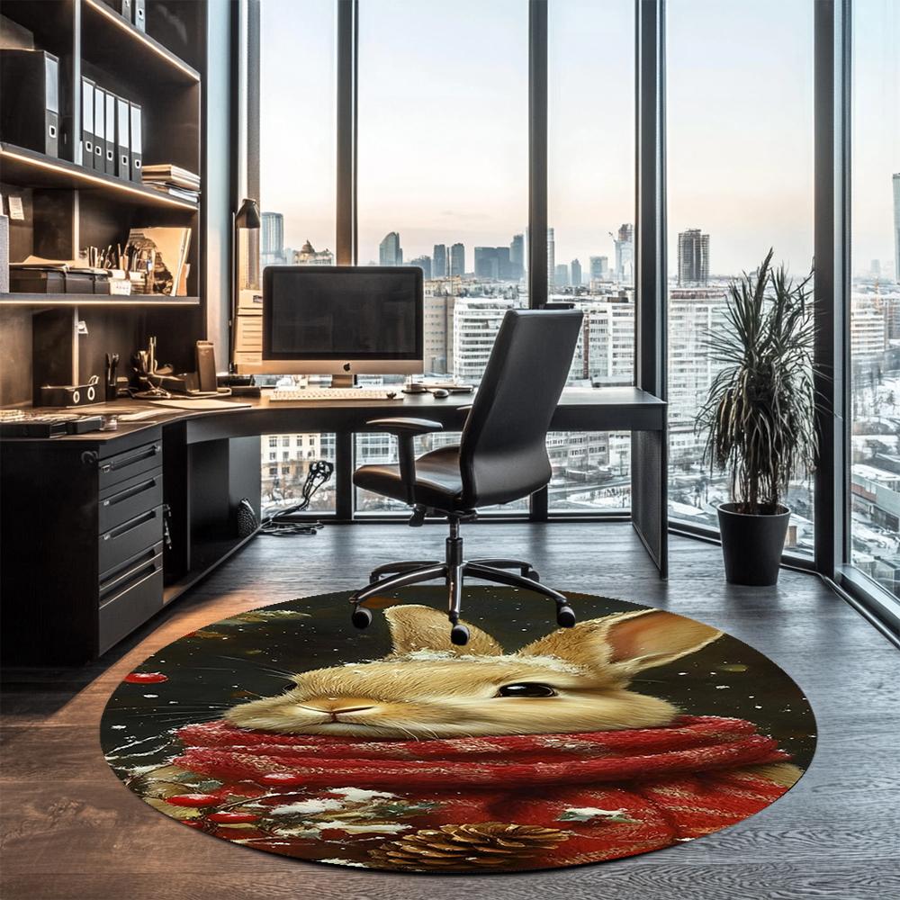 Christmas Animals Printed Round Rug Carpet Chair Rug Area Rug Entryway Doormats,for Office Chair Living Room Bedroom Kitchen Room.
