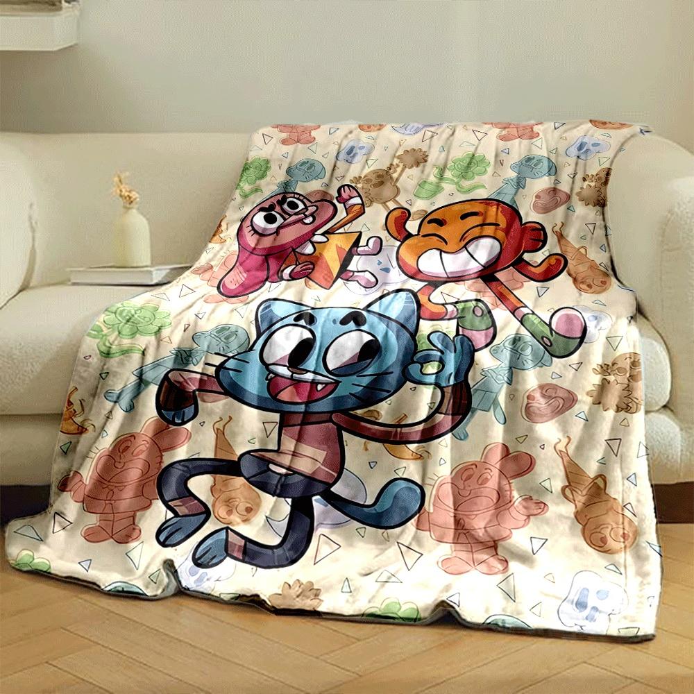 Cartoon characters on pastel background with small shapes and patterns. for all seasons blanket lunch break throw gift