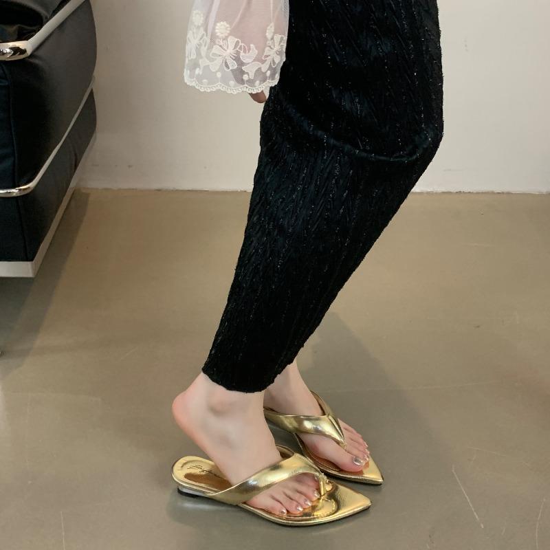 Новая Мода Высота Каблука Лаконичные Шлепанцы с Заостренным Носком Летний Странный Стиль Клиновидный Каблук Женская Обувь Босоножки