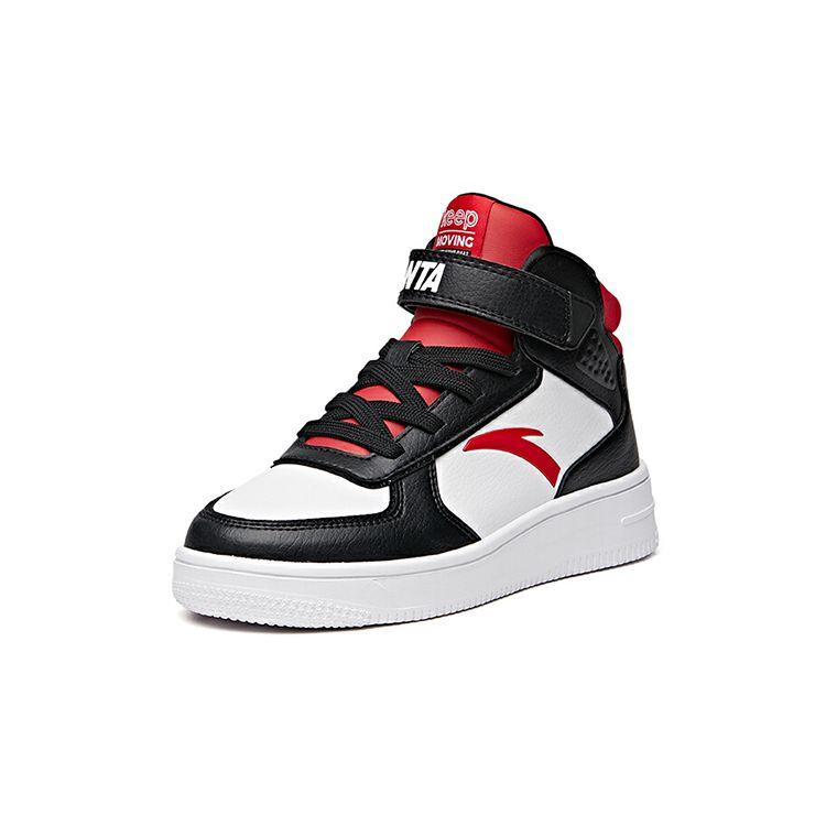 Anta Comfortable Lightweight Non-Slip Wear-Resistant High-Top Skate Shoes Kids Sneakers Black White Red A33038010H-2