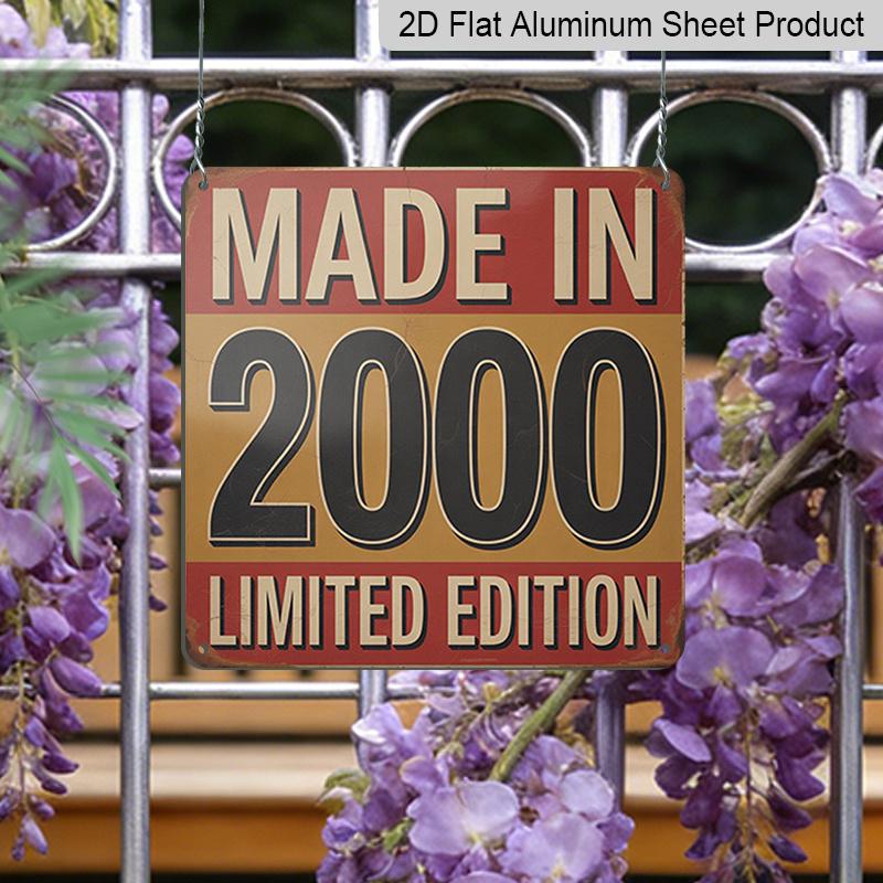 2D Flat, 1pc Vintage 2000 Limited Edition Metal Aluminium Plaque - Retro Wall Art with "MADE IN" Text & Red-Brown Nostalgic Decor, Collectible for