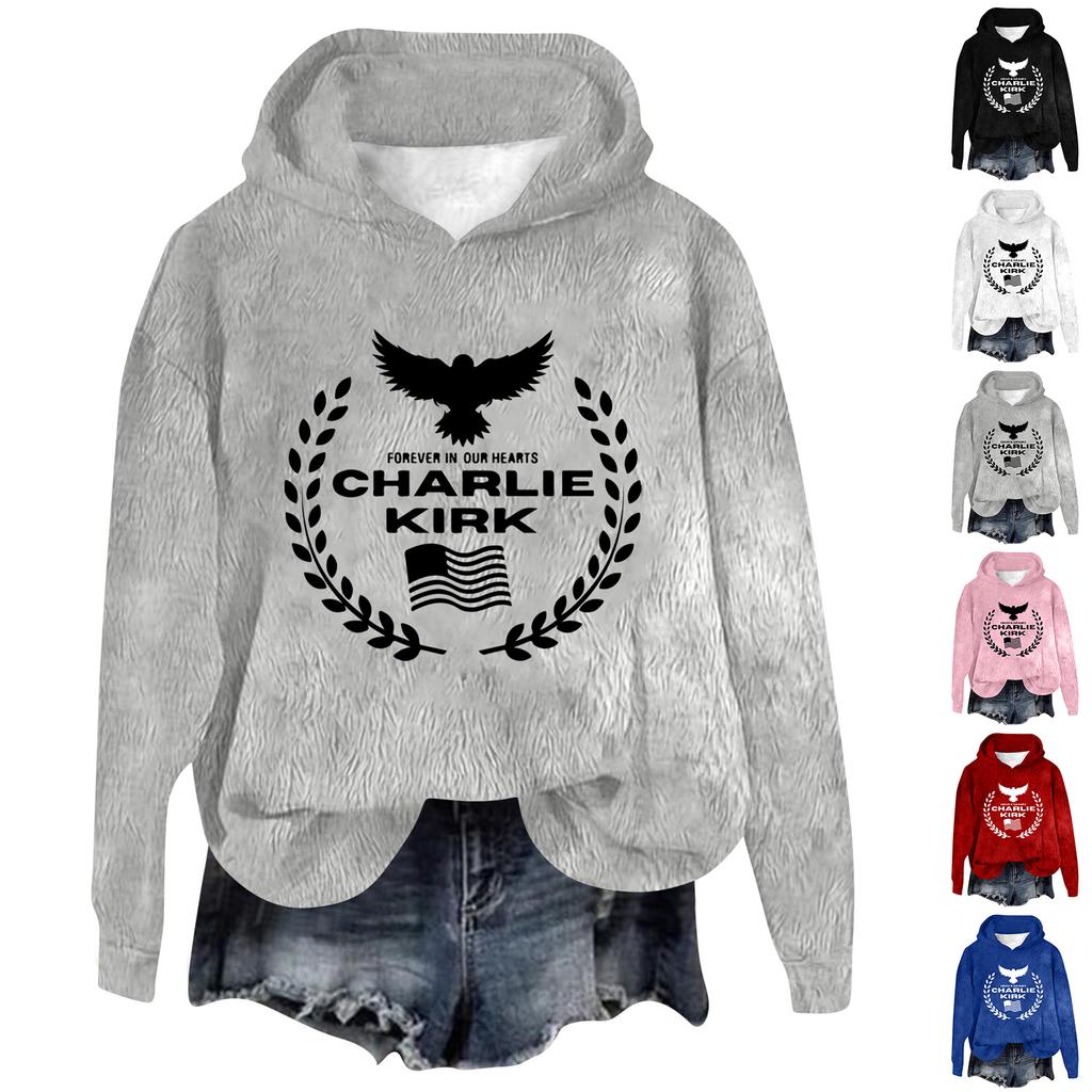 Women's Hooded Long Sleeve Printed Flannel Top Hooded Sweatshirt