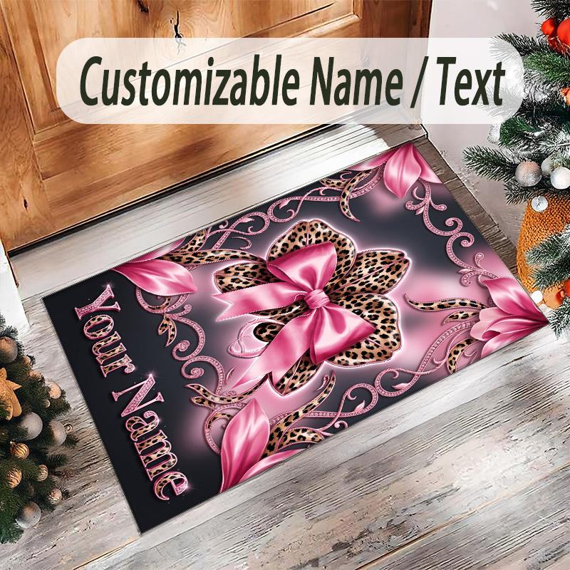 Leopard Theme Crystal Velvet Floor Rug Personalized Custom Name Text Warm Carpet Home Decoration