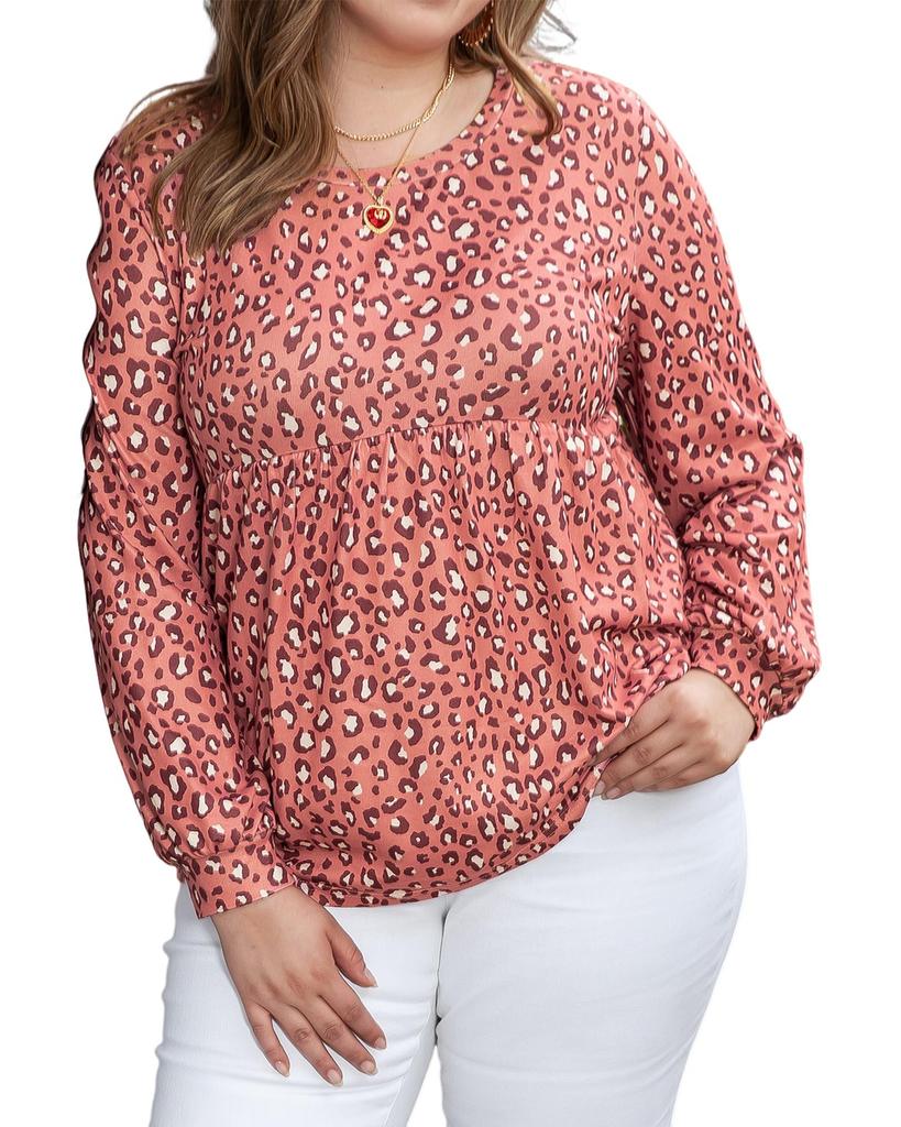 Azura Exchange Блуза Babydoll с длинными рукавами и оборками с леопардовым принтом, большого размера