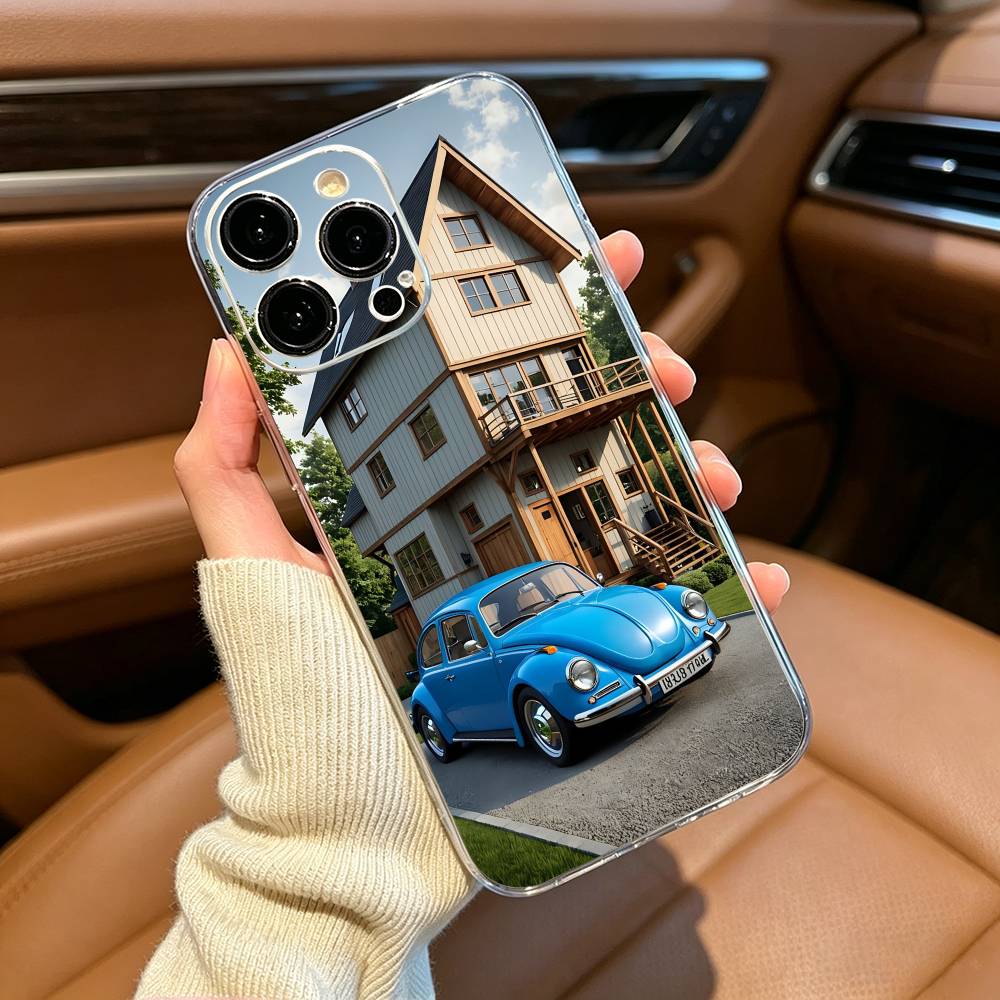 Винтажный чехол для телефона в стиле ретро-автомобиля Beetle для iPhone17,16,15,14,13,12,11 ,Pro Max,16/15/14 Plus Прозрачная крышка