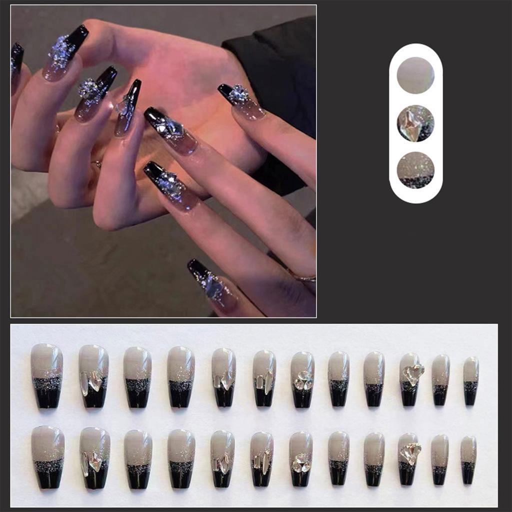 Dark Black Star French Fake Nails Women DIY Manicure Kit Tool for Professional Salon Daily Use