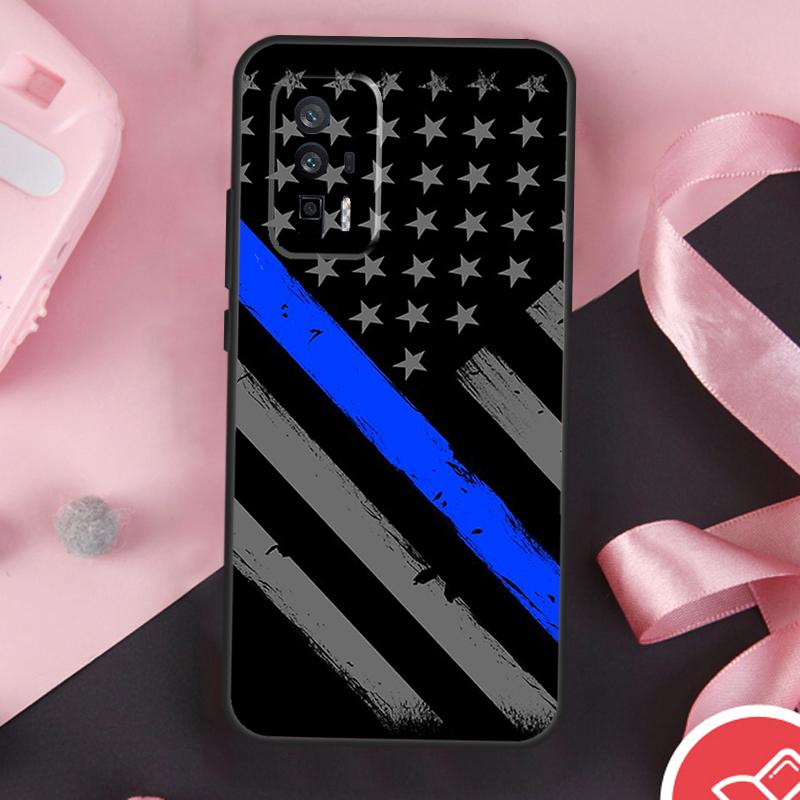 Police Styled Thin Blue Line Flag Case For Xiaomi 15 Ultra Mi 13 14 11T 12T 13T 14T Pro POCO X7 Pro X3 X5 X6 F5 F6 F7 Cover