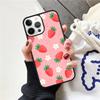 Розовый чехол-бампер с рисунком клубники для iPhone 17 Air 15 16 14 13 12 Pro Max 11 Pro Max Plus