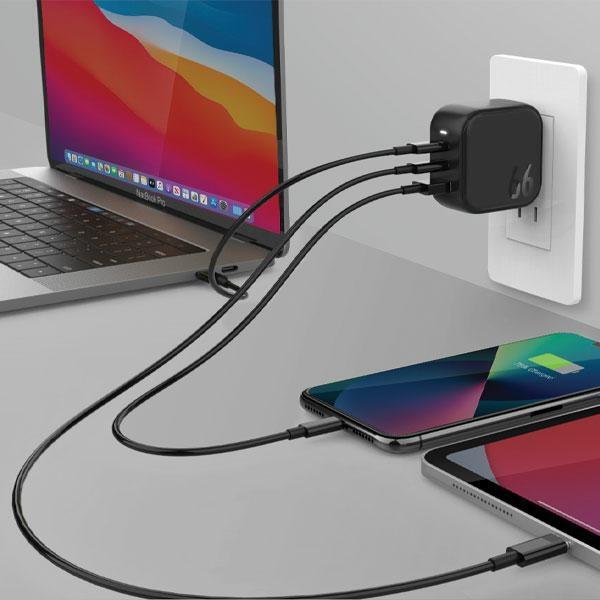 ENERGEA mains charger 1xUSB+2xUSB-CPD-PPS-QC 3.0 66W 2C1A black/black US+EU Travelite GAN66