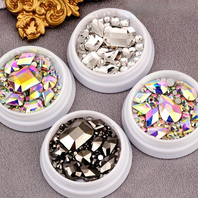 1 коробка, красочные стразы, украшения для дизайна ногтей, 3D подвески, блестящие хрустальные акриловые камни, блестящие AB, плоская задняя часть, аксессуары для ногтей «сделай сам»