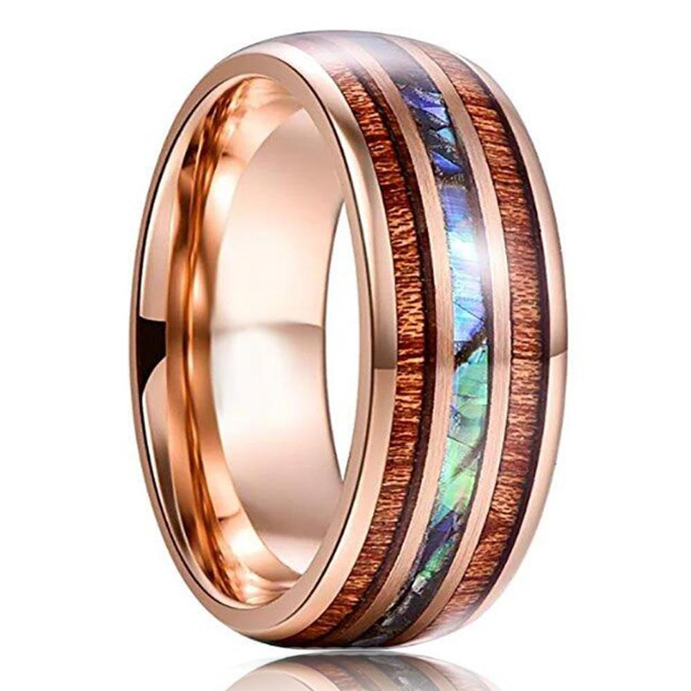 Trendy 8mm Black Tungsten Wedding Stainless Steel Rings For Men Inlay Colorful Abalone Shell Ring Men Wedding Band Jewelry
