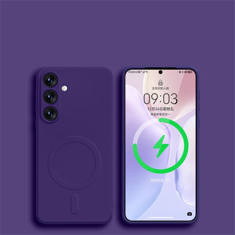 Квадратный жидкий силиконовый магнитный чехол с беспроводной зарядкой для Samsung Galaxy S24 Ultra S23 FE S22 S21 Plus противоударный чехол Magsafe