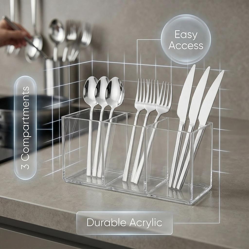 1pc Acrylic Straw Holder Box Kitchen Countertop Silverware Holder Plastic Storage Container for Spoon Fork Knife Utensils