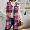 Женский жилет весна-осень с отложным воротником и клетчатым принтом, без рукавов, свободный однобортный жилет средней длины, пальто, верхняя одежда для школы и поездок на работу