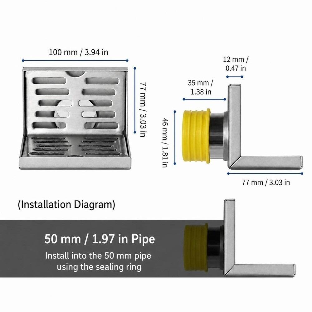L Shape Corner Floor Drain SUS304 Stainless Steel Wall Drain Modern Floor Drain  Bathroom