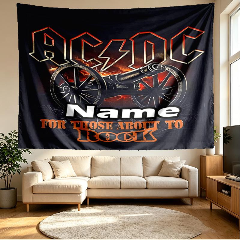 Custom Name Personalized ACDC Print Tapestry, Wall Art Decor, Bedroom, Dorm, Apartment, LivingRoom, Party Backdrop, Gift for Birthday