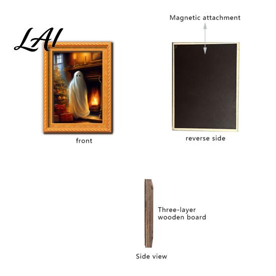 Waterproof Wooden Fridge Magnets Christmas Ghost/Dog/Cat Magnets Retro Photo Frame Refrigerator Magnet Strong Magnetic Gift for Home Adsorption