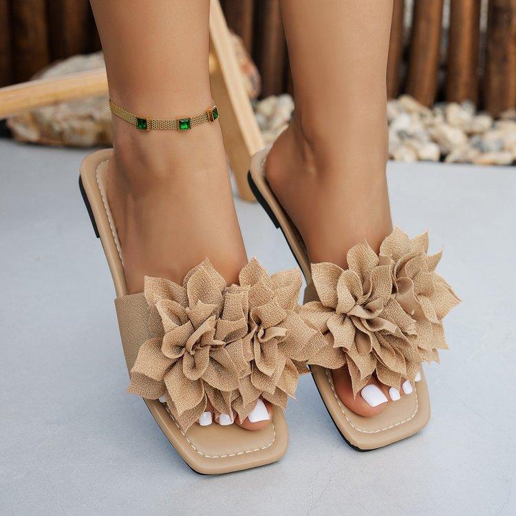 Повседневные квадратные шлепанцы на плоской подошве для женщин, Модные шлепанцы с цветочным принтом для ленивых, Шлепанцы, которые надеваются одним движением, Пляжные шлепанцы с открытым носом