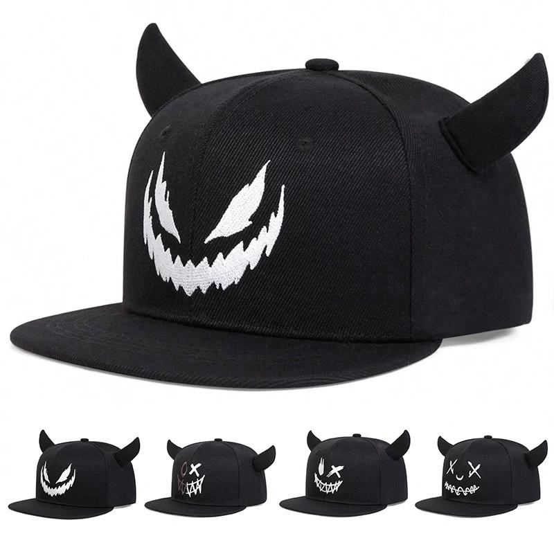 Hip-Hop Personality Horn Cow And Face Smiling Neutral Gender Women Men For Hats Spring Autumn Outdoor Adjustable Casual Baseball Caps Sunscreen