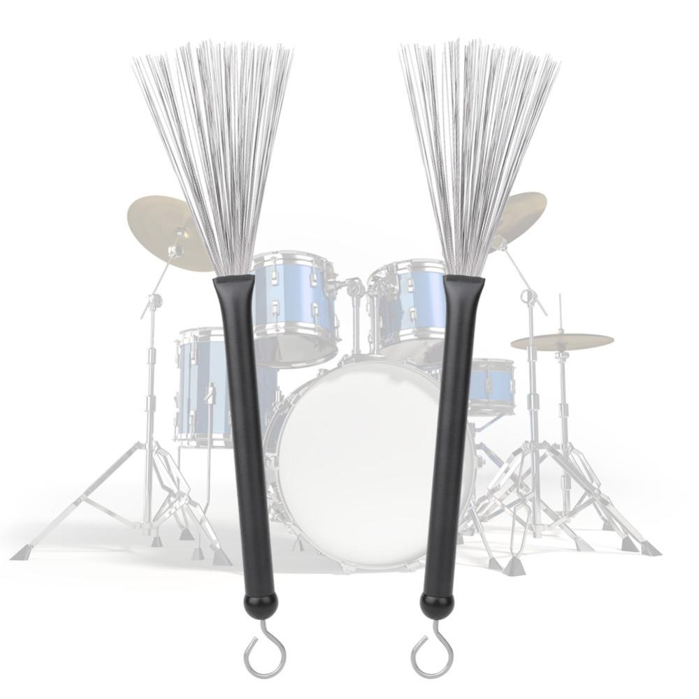 2PCS Plastic+Metal Drum Sticks Brush Black Steel Wire Stick Brush Drum Brushes For Jazz Drum Set