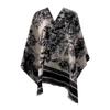 Women's Retro Ink Painting Tassel Cape Shawl - Double-Sided, Loose-Fit Autumn Outerwear.