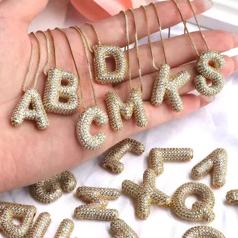 Cubic Zirconia Gold Plated Bubble Alphabet Letter Necklace Monogram Necklace Balloon Initial Necklace Gifts for Women Ladies