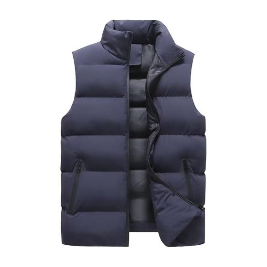 Men Waistcoat Stand Collar Sleeveless Zipper Closure Vest Coat with Pockets Solid Color Thickened