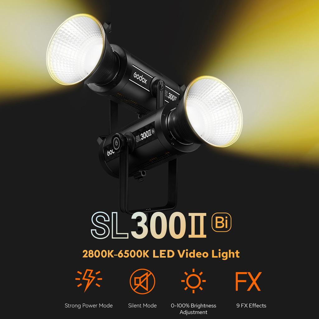 Godox SL300IIBi Studio Светодиодный светильник для видеосъемки, 320 Вт, мощный светильник для фотосъемки, 2800K6500K, с регулируемой яркостью 9 FX