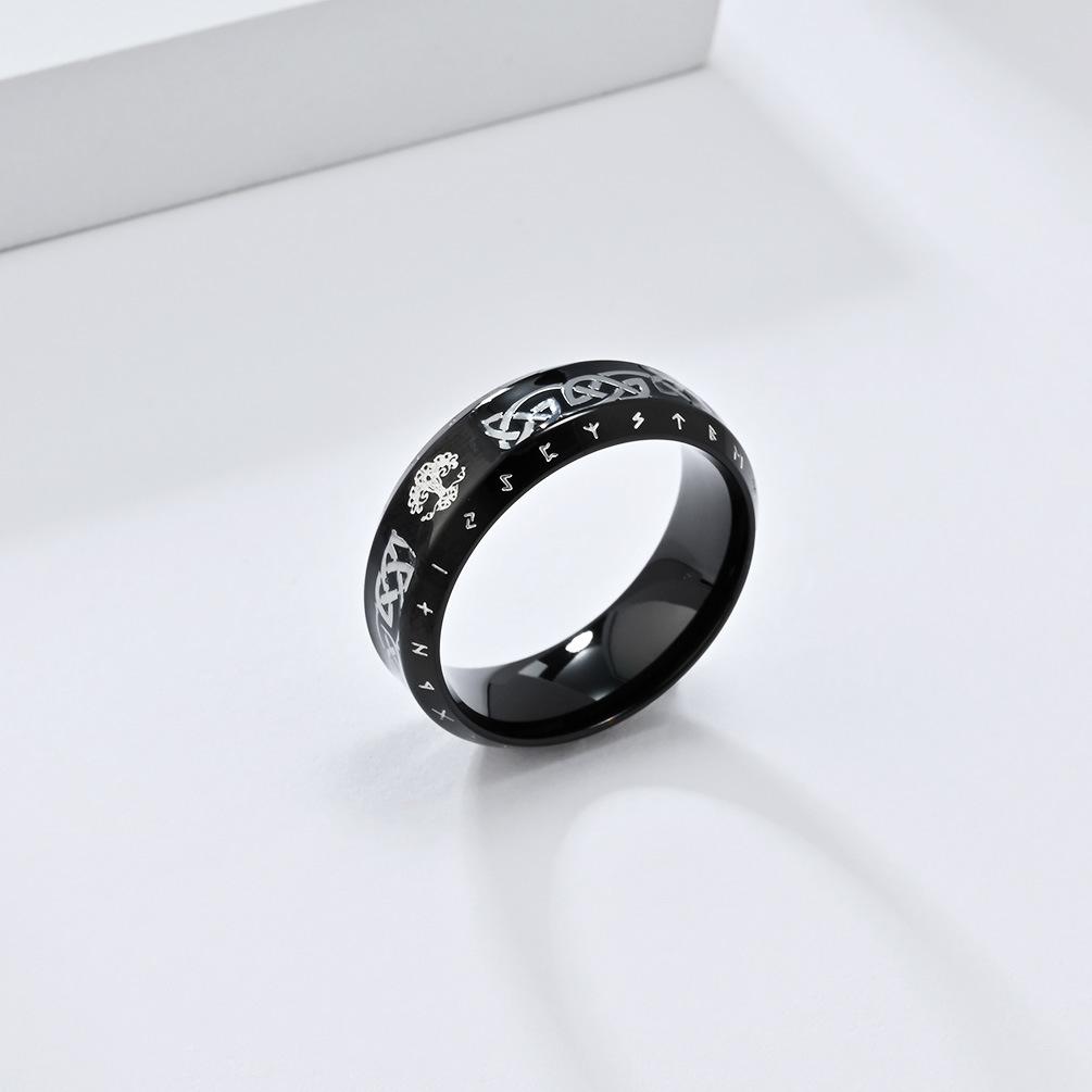 Retro Nordic Viking Text Titanium Steel Ring Niche Personality Tree of Life