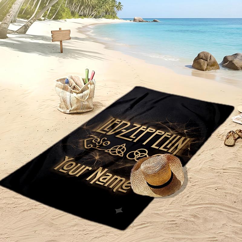 Led Zeppelin Custom Beach Towel, Print Your Name Text Lightweight Absorbent Towel for Swimming Travel