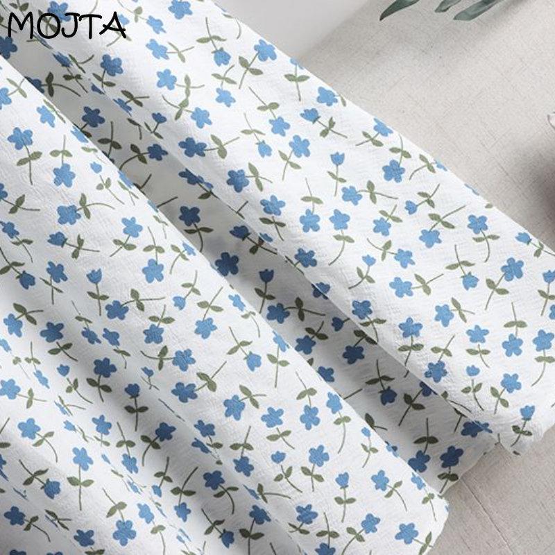 MOJTA Women's Mid-length Skirt Spring Summer Printing Elastic Printing High Waist Skirt A-line Long Skirt