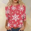 Женская мода повседневная рубашка с круглым вырезом и рождественским принтом, семь рукавов