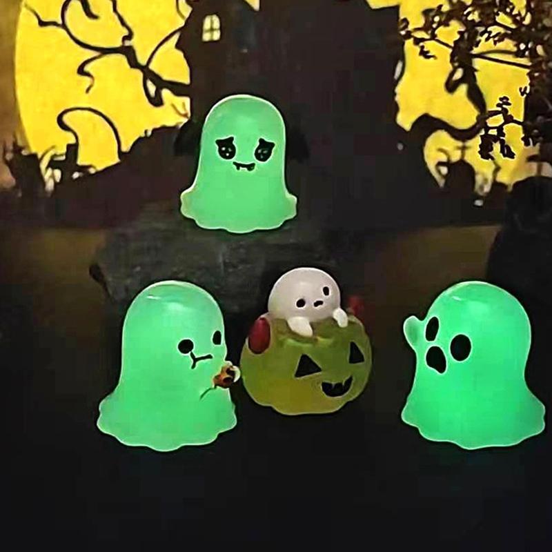 6Pcs/set Luminous Halloween Ornament Cartoon Owl Ghost Pumpkin Doll Micro Landscape Decoration Dollhouse Miniature Toy
