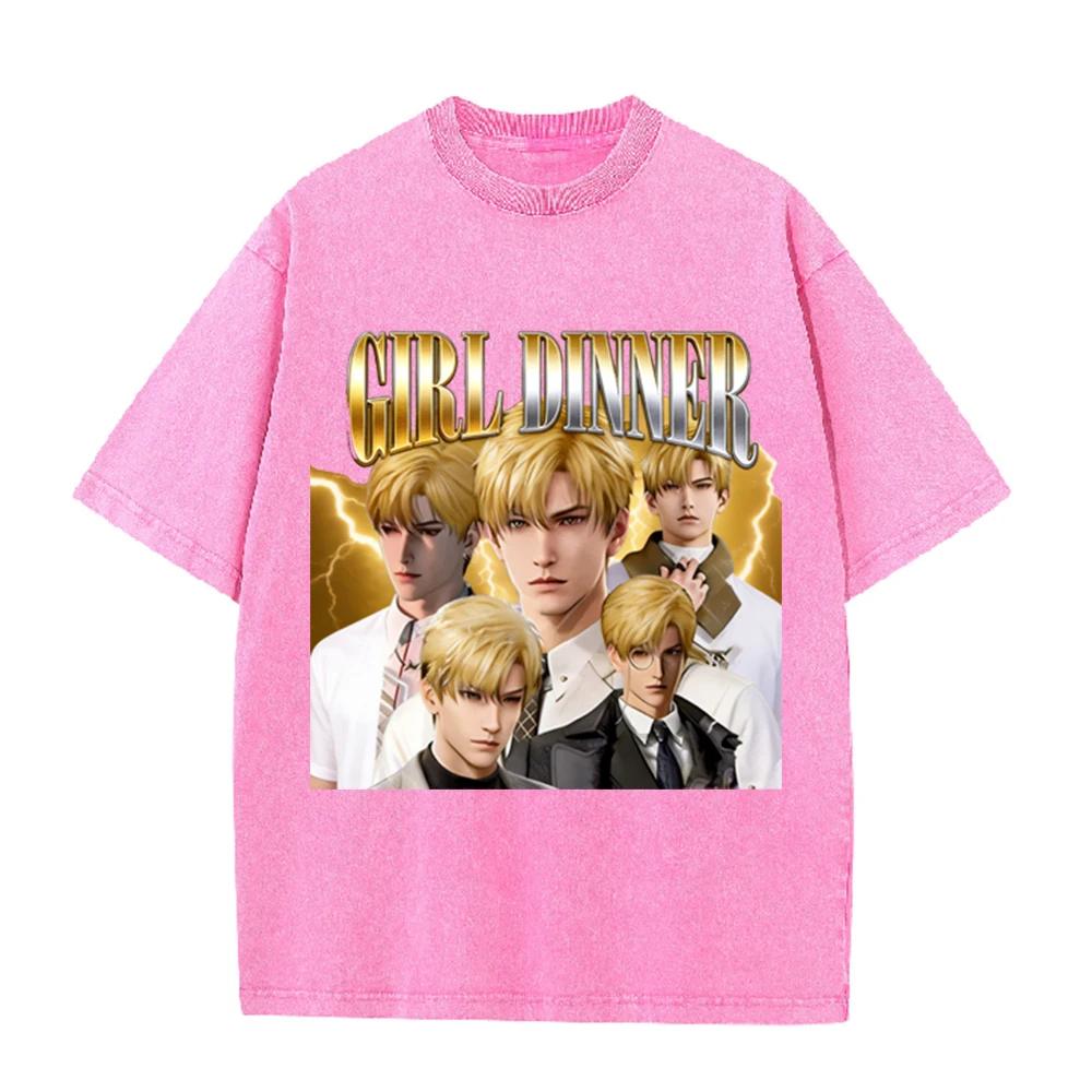 2026 Vintage Golden Hair Handsome Man Portrait Lightning Graphic Washed T Shirt Trendy Oversized Casual Short Sleeve Streetwear