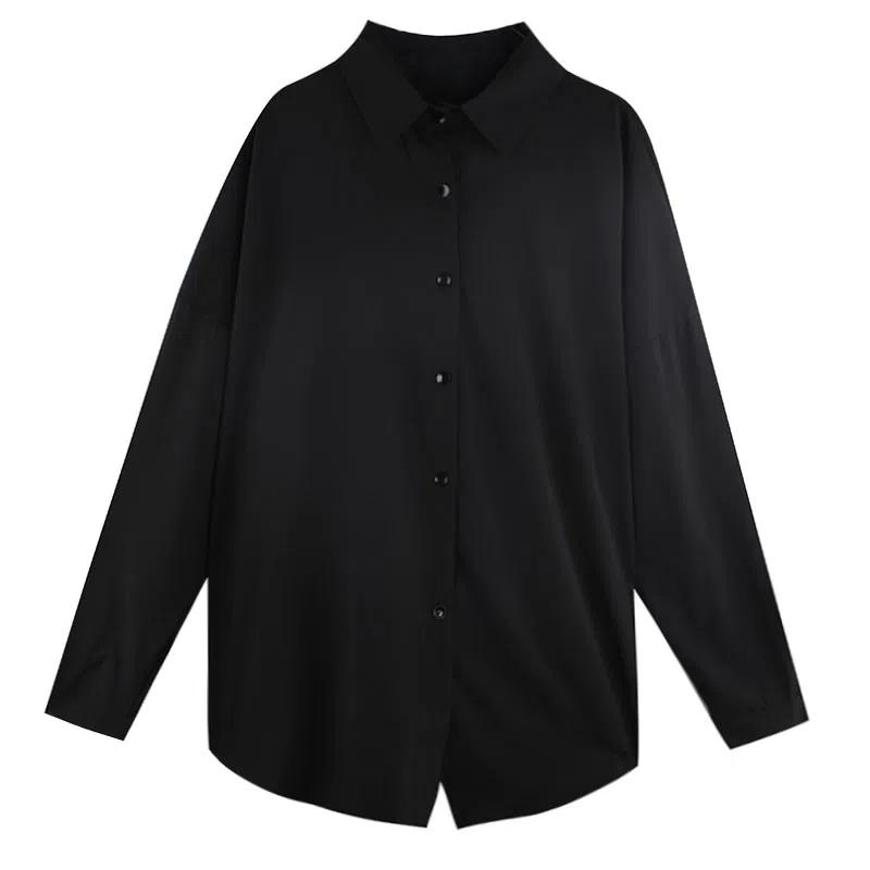 Women Blouses Spring Long Sleeve Black Chiffon Shirt with Belt Ladies Loose All-match Fashion Chic Casual Simple Tops
